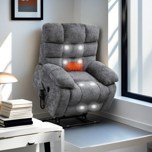 Fauteuil inclinable électrique surdimensionné avec deux moteurs, chauffage et massage, inclinaison infinie (capacité de 158 kg), télécommande