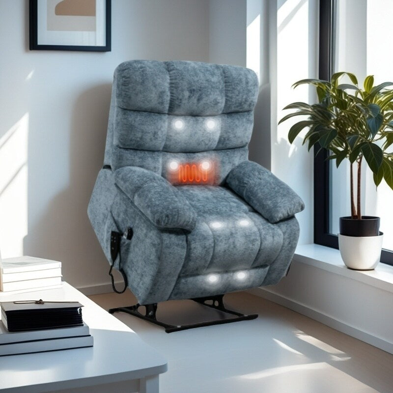 Fauteuil inclinable électrique surdimensionné avec deux moteurs, chauffage et massage, inclinaison infinie (capacité de 158 kg), télécommande