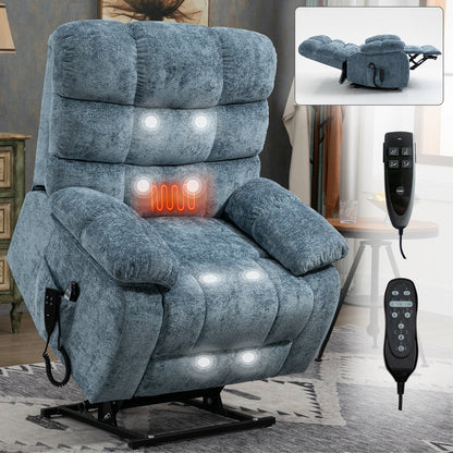 Fauteuil inclinable électrique surdimensionné avec deux moteurs, chauffage et massage, inclinaison infinie (capacité de 158 kg), télécommande