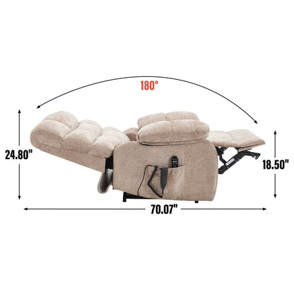 Fauteuil inclinable électrique surdimensionné avec deux moteurs, chauffage et massage, inclinaison infinie (capacité de 158 kg), télécommande