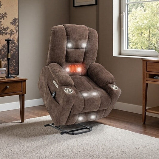 Fauteuil inclinable électrique surdimensionné avec massage et chauffage, deux ports USB de type A et de type C, porte-gobelets en acier et assemblage facile