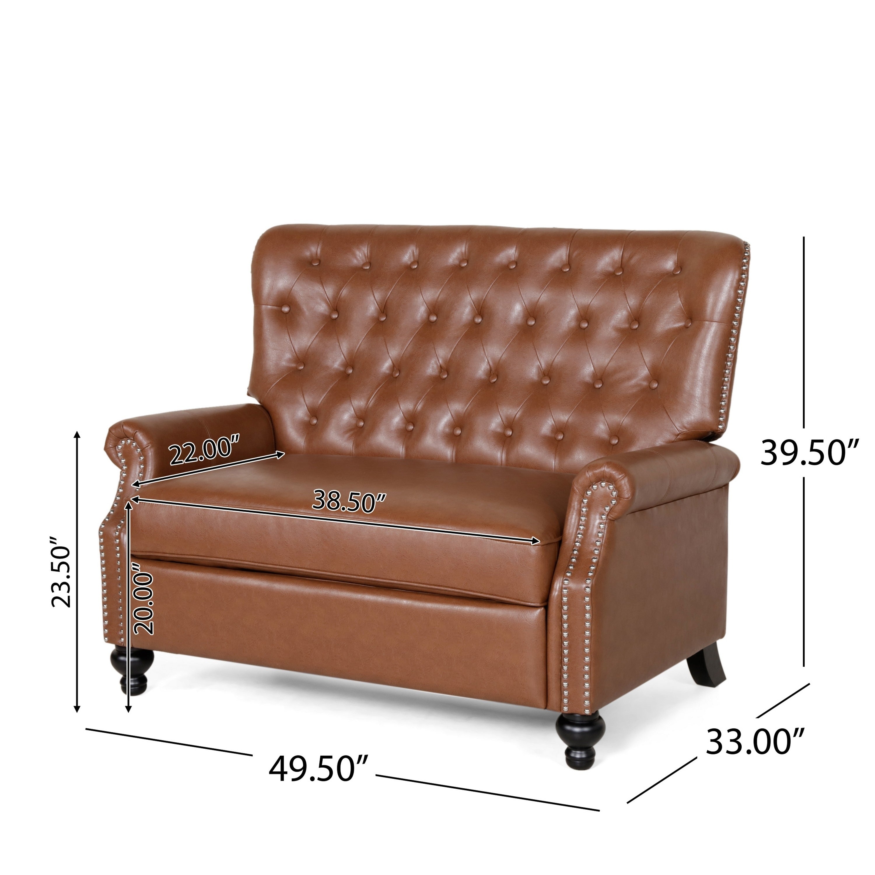 Fauteuil inclinable surdimensionné, rivets, dossier capitonné, similicuir marron clair