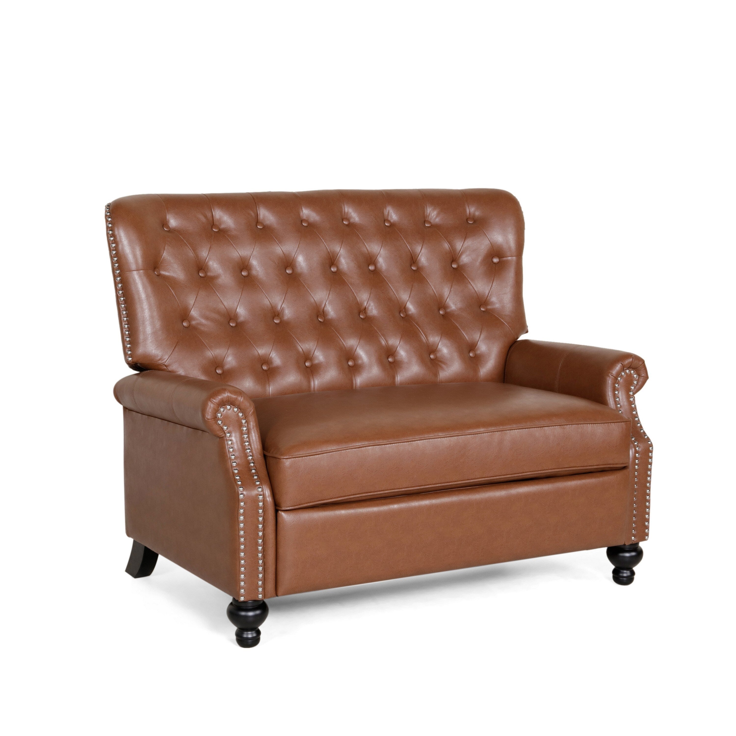 Fauteuil inclinable surdimensionné, rivets, dossier capitonné, similicuir marron clair