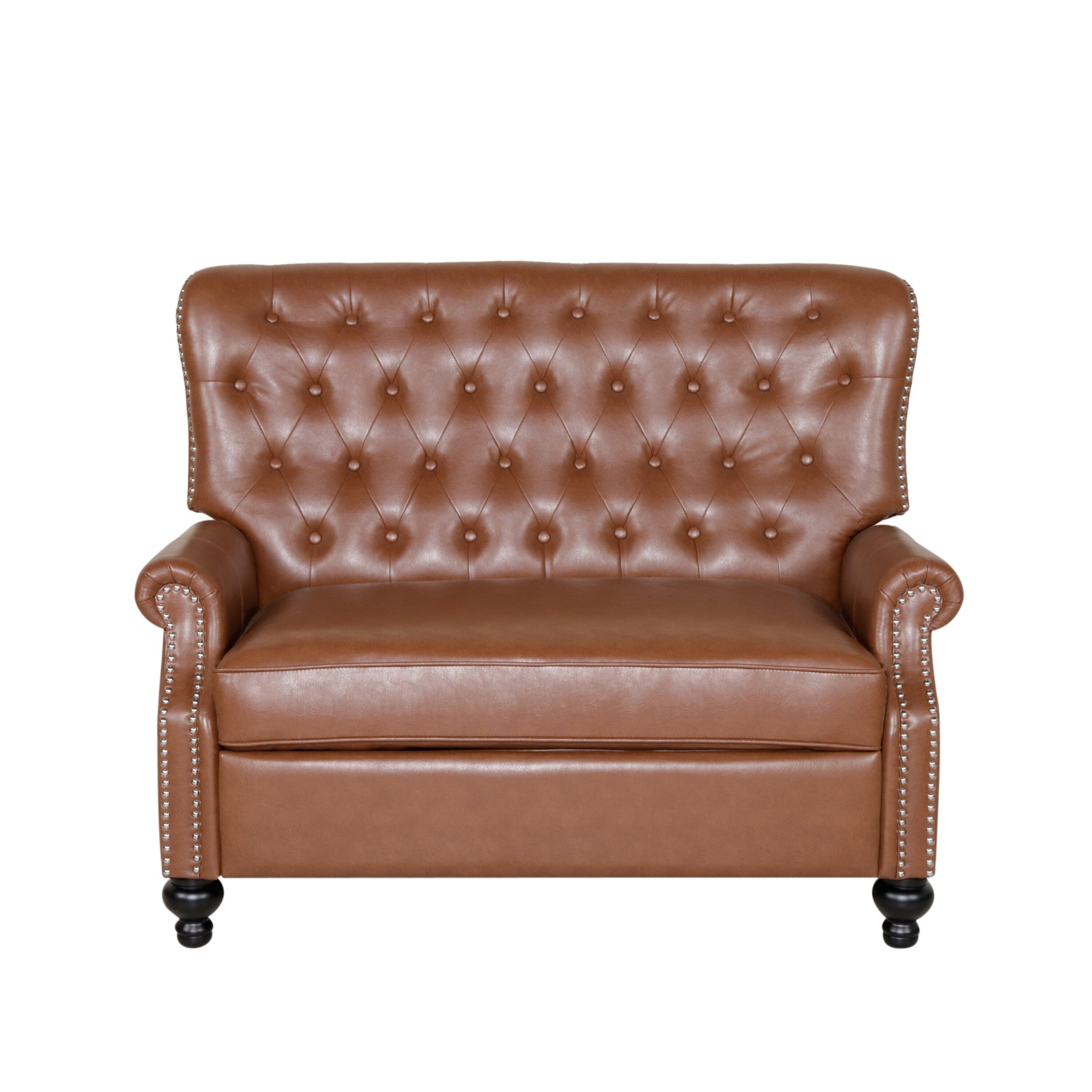 Fauteuil inclinable surdimensionné, rivets, dossier capitonné, similicuir marron clair