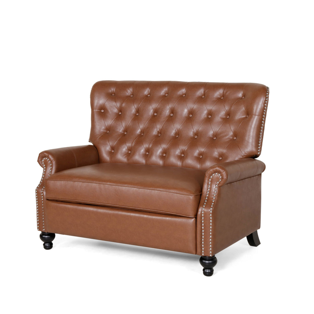 Fauteuil inclinable surdimensionné, rivets, dossier capitonné, similicuir marron clair