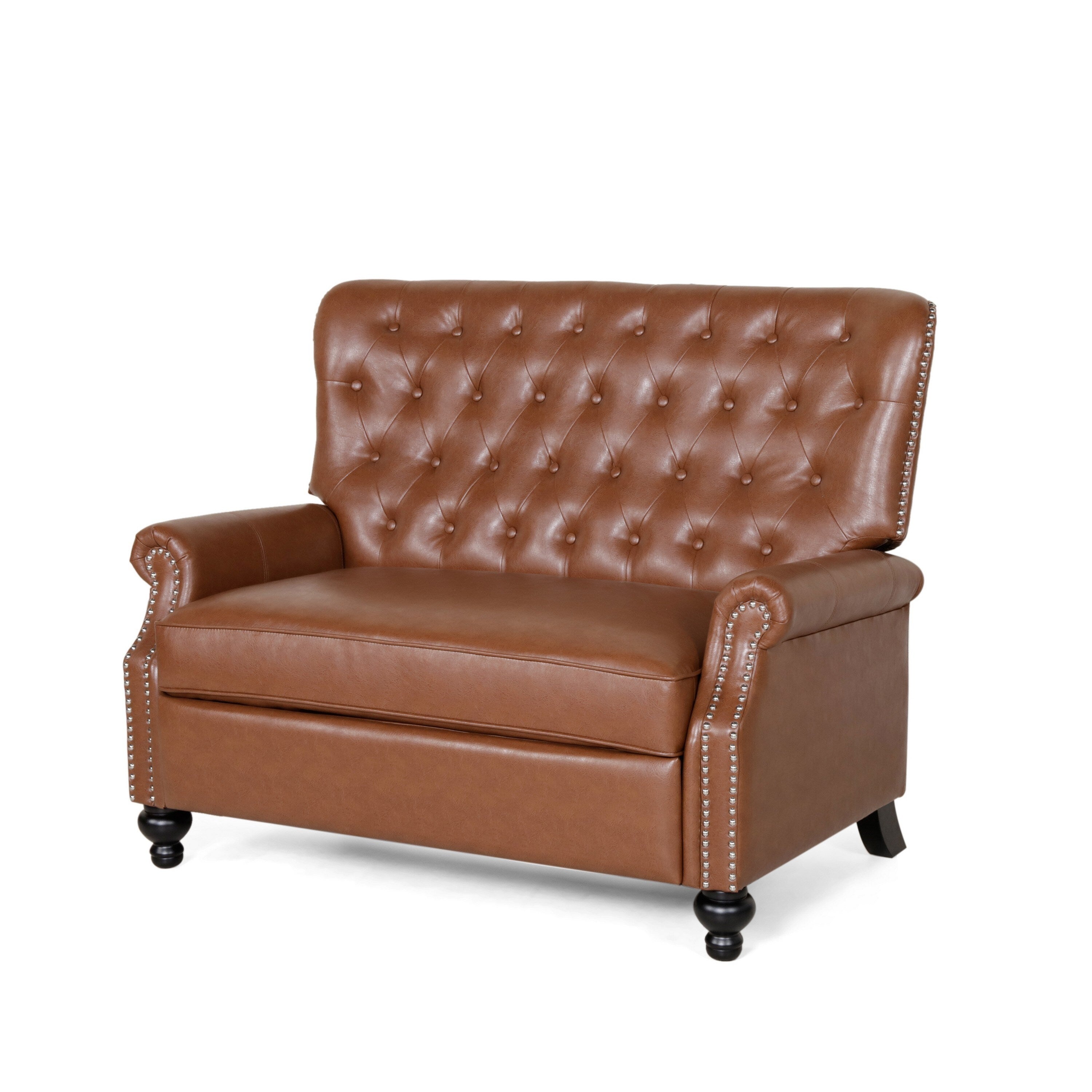 Fauteuil inclinable surdimensionné, rivets, dossier capitonné, similicuir marron clair