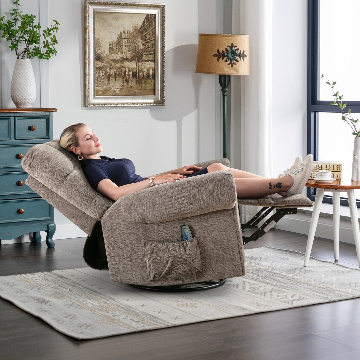 Fauteuils inclinables pivotants surdimensionnés à bascule et rembourrage manuel pour hommes de grande taille