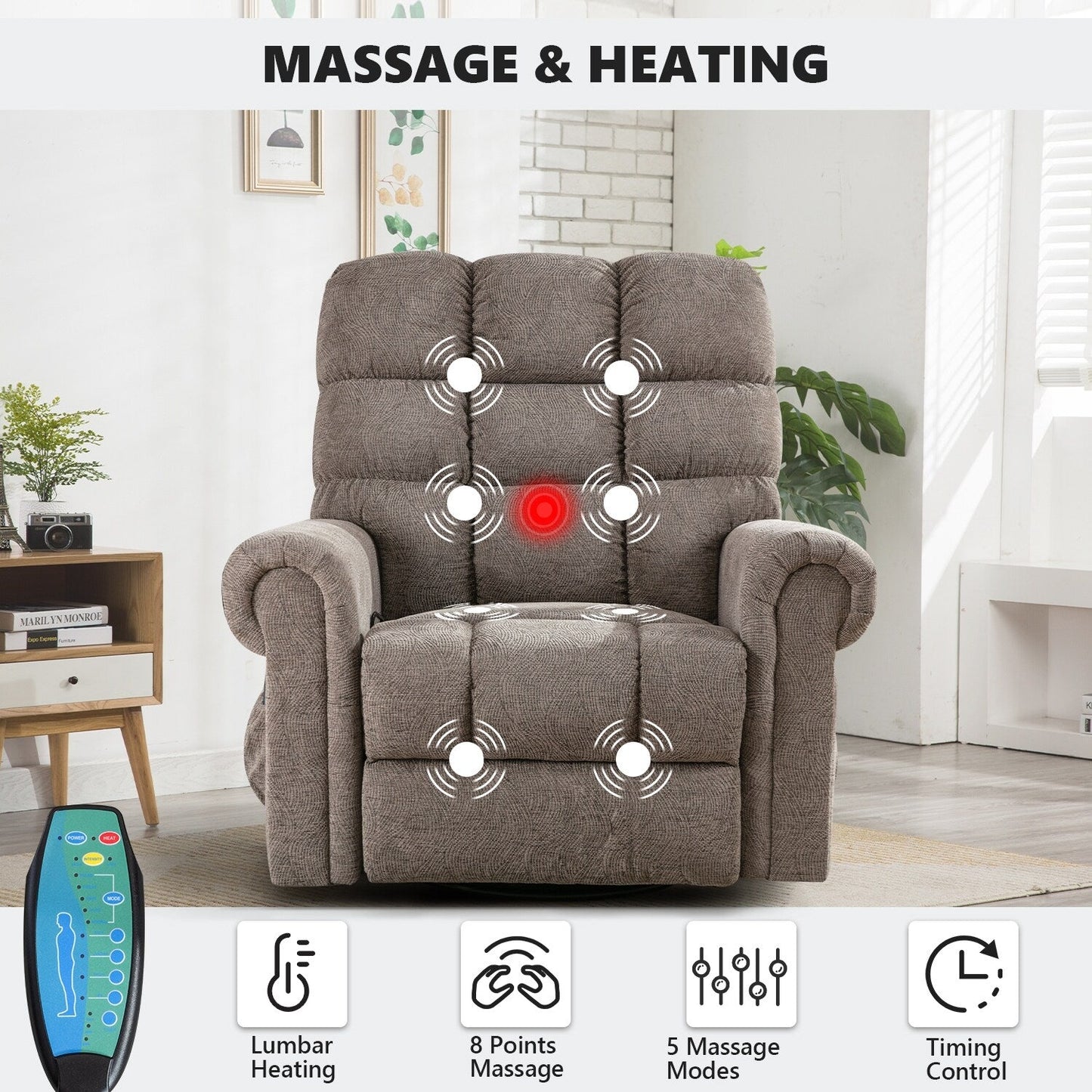Fauteuils inclinables pivotants surdimensionnés à bascule et rembourrage manuel pour hommes de grande taille