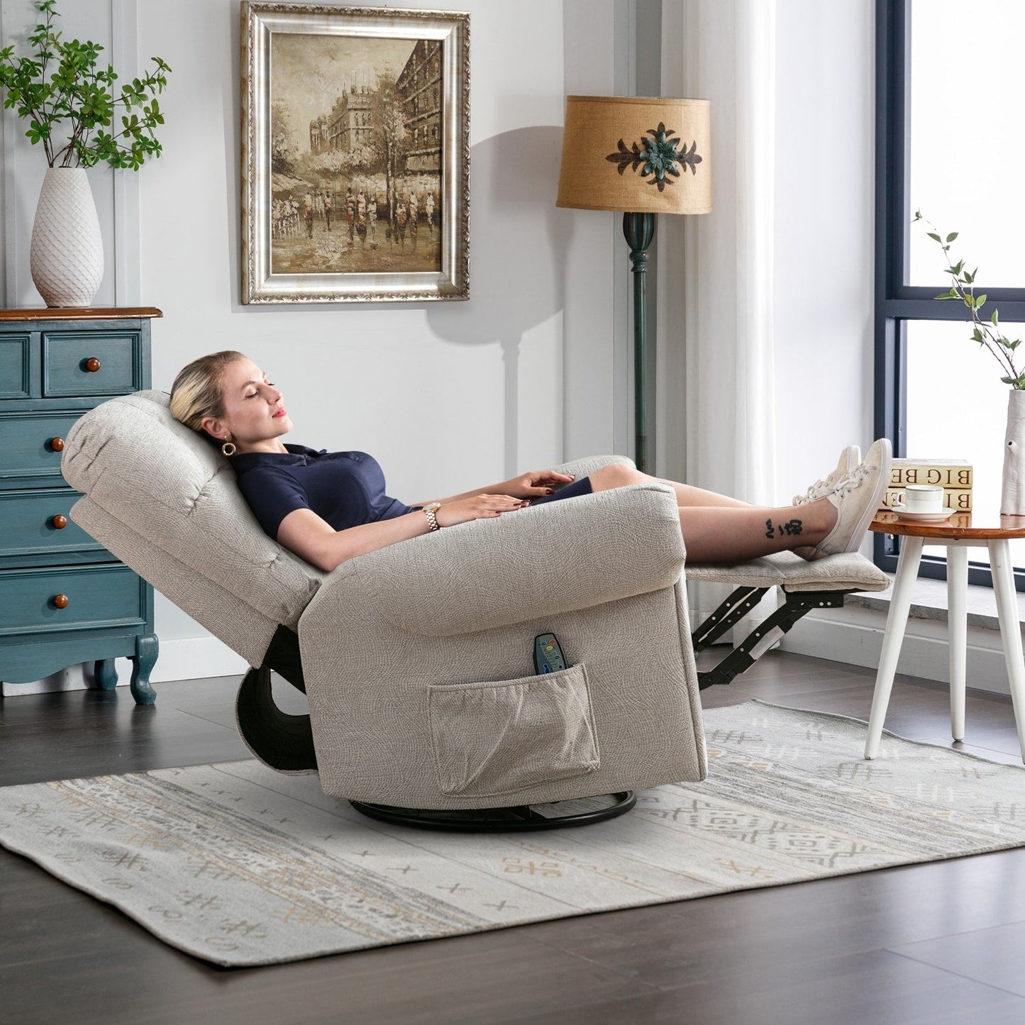 Fauteuils inclinables pivotants surdimensionnés à bascule et rembourrage manuel pour hommes de grande taille
