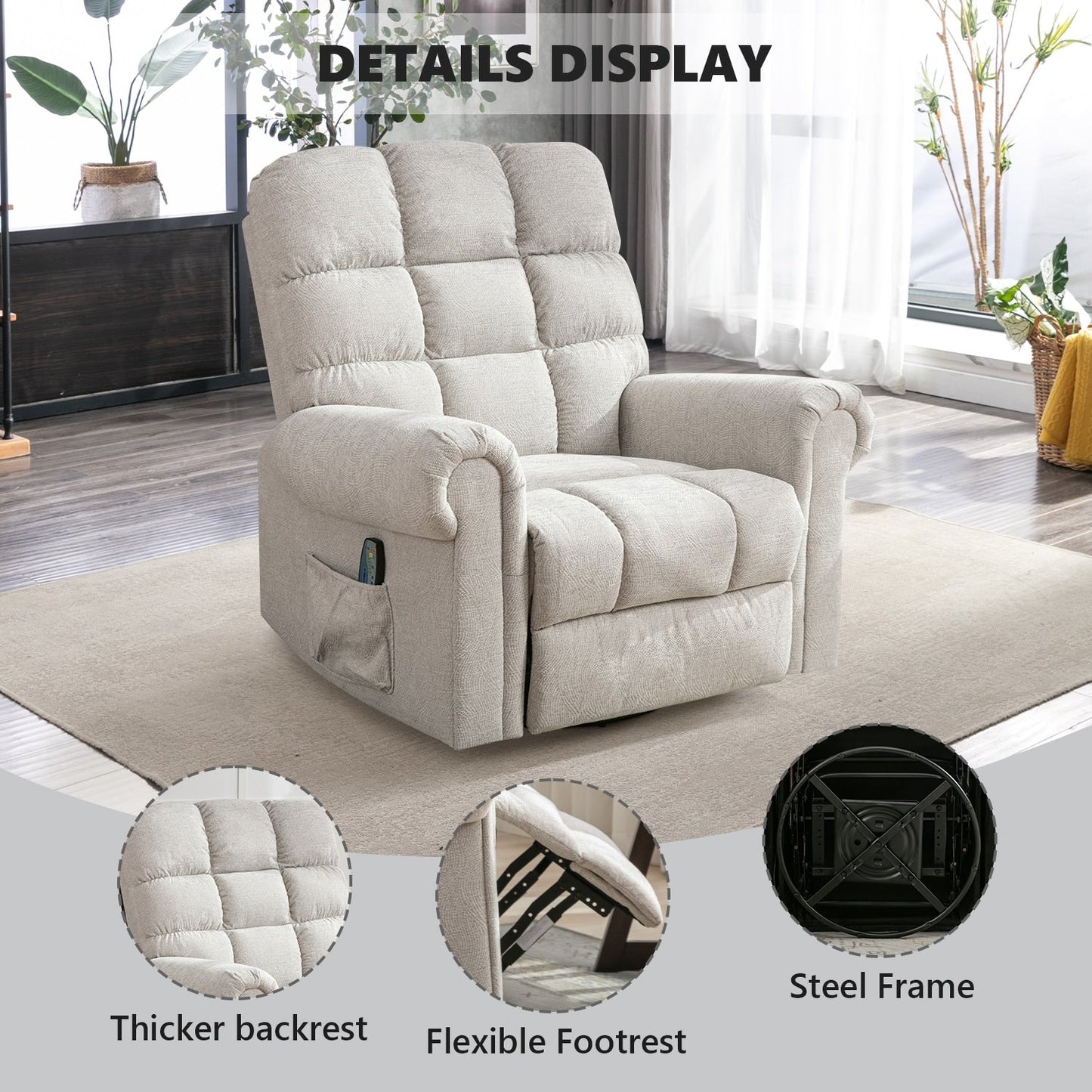 Fauteuils inclinables pivotants surdimensionnés à bascule et rembourrage manuel pour hommes de grande taille