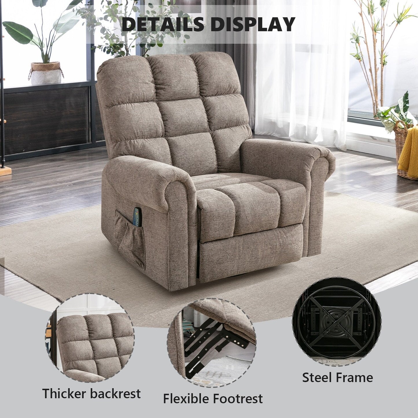 Fauteuils inclinables pivotants surdimensionnés à bascule et rembourrage manuel pour hommes de grande taille