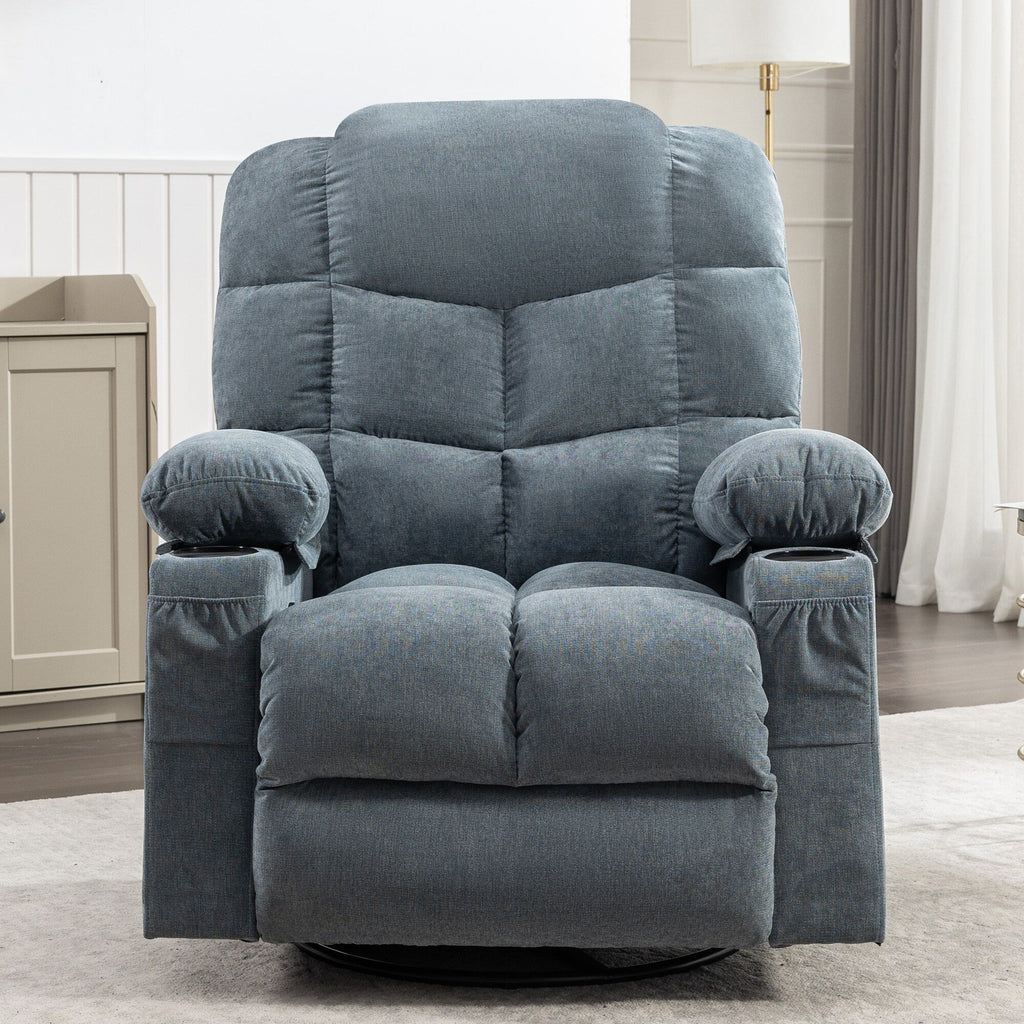 Fauteuil inclinable à bascule surdimensionné avec massage et chauffage, 2 porte-gobelets, port de chargement USB, inclinaison à 150° et fonction bascule à 30°