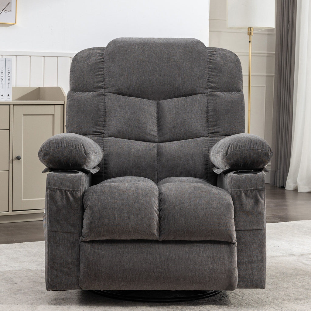 Fauteuil inclinable à bascule surdimensionné avec massage et chauffage, 2 porte-gobelets, port de chargement USB, inclinaison à 150° et fonction bascule à 30°
