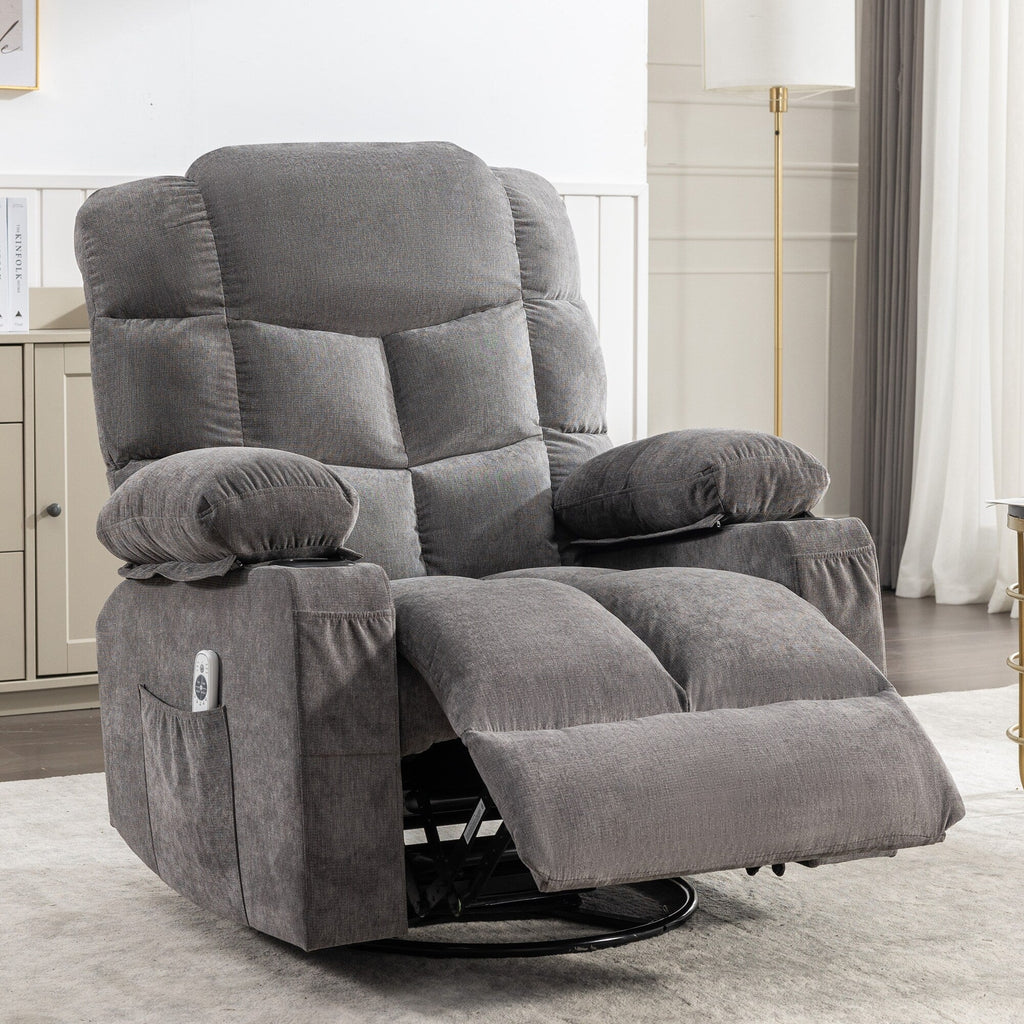 Fauteuil inclinable à bascule surdimensionné avec massage et chauffage, 2 porte-gobelets, port de chargement USB, inclinaison à 150° et fonction bascule à 30°