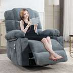 Fauteuil inclinable à bascule surdimensionné avec massage et chauffage, 2 porte-gobelets, port de chargement USB, inclinaison à 150° et fonction bascule à 30°