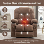 Fauteuil inclinable à bascule surdimensionné avec massage et chauffage, 2 porte-gobelets, port de chargement USB, inclinaison à 150° et fonction bascule à 30°