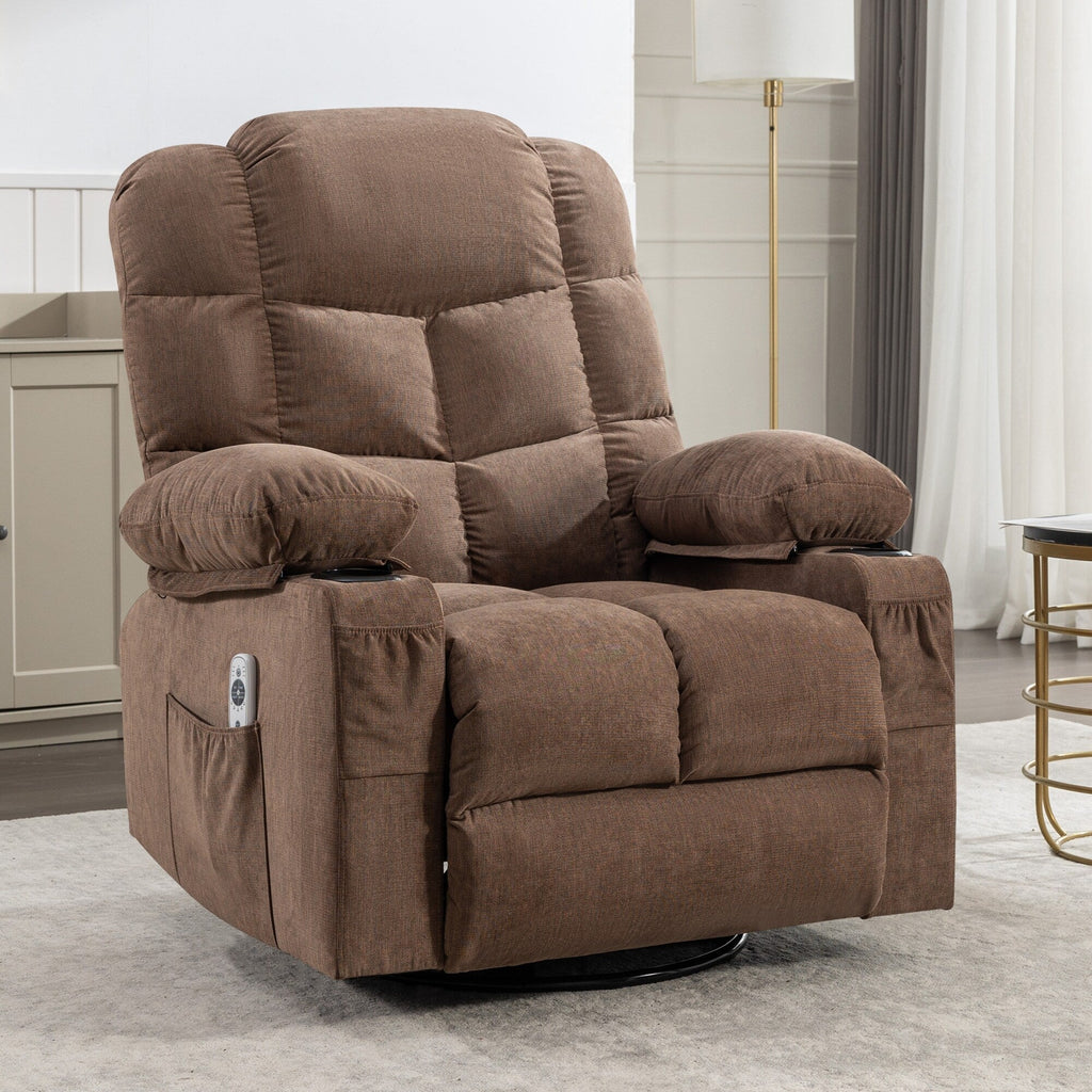 Fauteuil inclinable à bascule surdimensionné avec massage et chauffage, 2 porte-gobelets, port de chargement USB, inclinaison à 150° et fonction bascule à 30°
