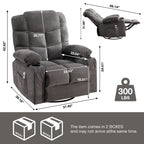 Fauteuil inclinable à bascule surdimensionné avec massage et chauffage, 2 porte-gobelets, port de chargement USB, inclinaison à 150° et fonction bascule à 30°