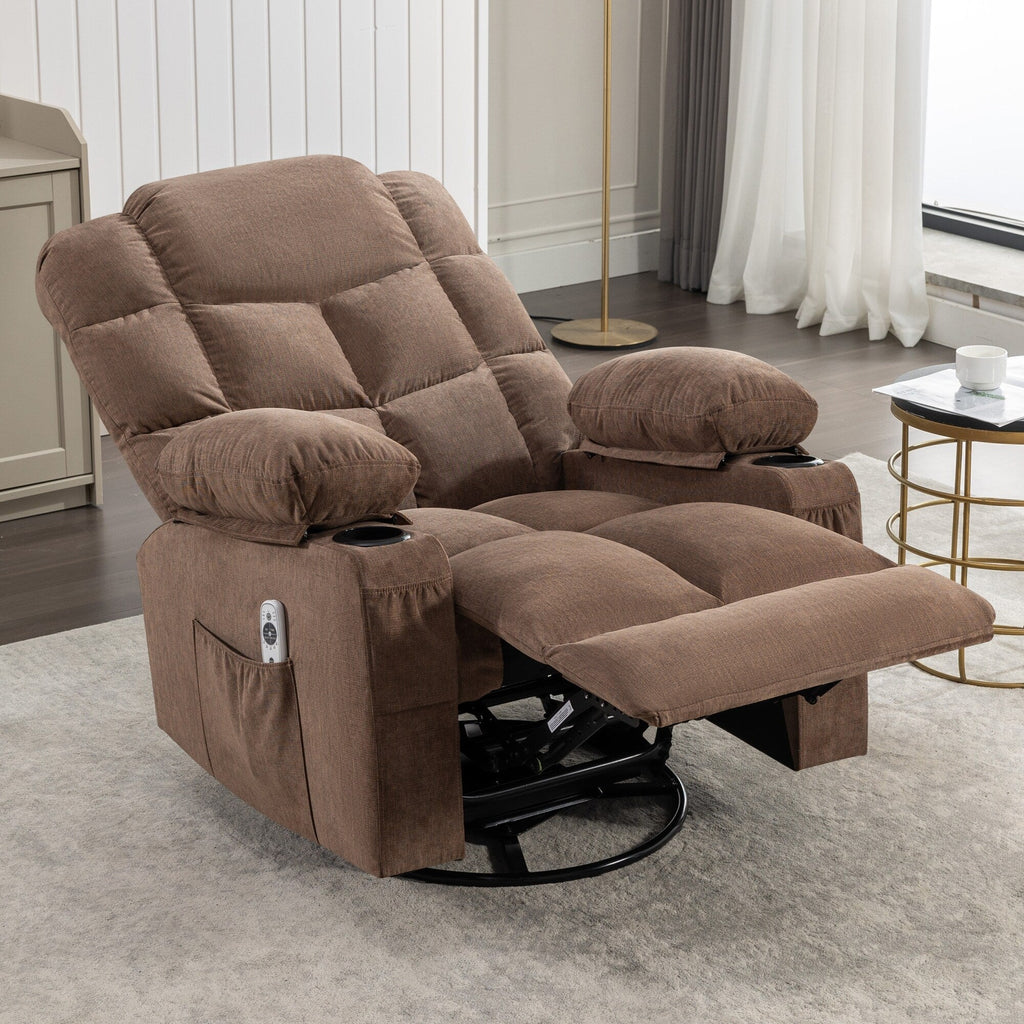 Fauteuil inclinable à bascule surdimensionné avec massage et chauffage, 2 porte-gobelets, port de chargement USB, inclinaison à 150° et fonction bascule à 30°