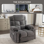 Fauteuil inclinable à bascule surdimensionné avec massage et chauffage, 2 porte-gobelets, port de chargement USB, inclinaison à 150° et fonction bascule à 30°