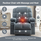 Fauteuil inclinable à bascule surdimensionné avec massage et chauffage, 2 porte-gobelets, port de chargement USB, inclinaison à 150° et fonction bascule à 30°
