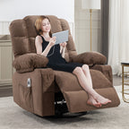 Fauteuil inclinable à bascule surdimensionné avec massage et chauffage, 2 porte-gobelets, port de chargement USB, inclinaison à 150° et fonction bascule à 30°