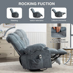 Fauteuil inclinable à bascule surdimensionné avec massage et chauffage, 2 porte-gobelets, port de chargement USB, inclinaison à 150° et fonction bascule à 30°
