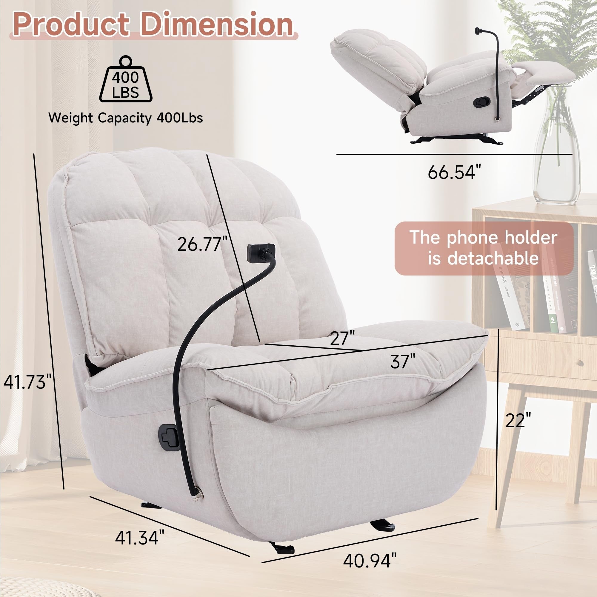 Fauteuils inclinables à bascule surdimensionnés pour adultes 400 lb