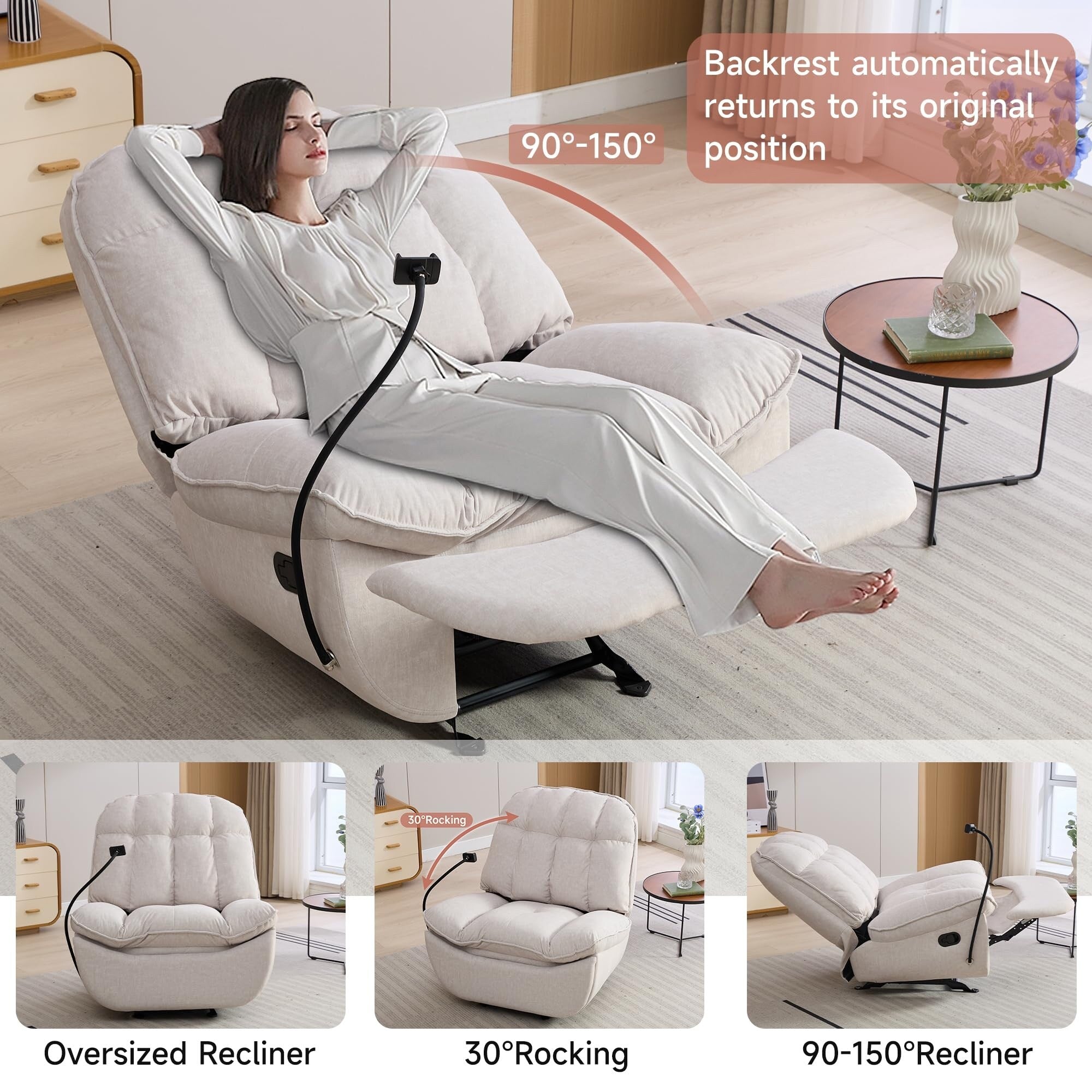 Fauteuils inclinables à bascule surdimensionnés pour adultes 400 lb