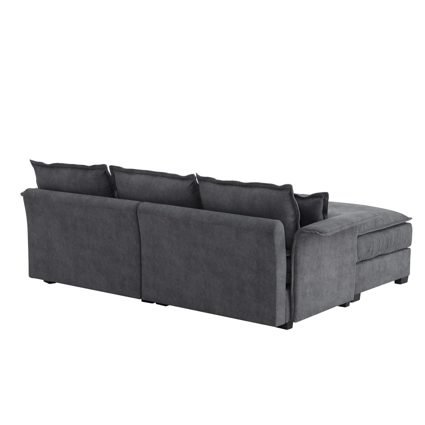 Canapé sectionnel surdimensionné avec accoudoirs en bois courbé, meuble d'intérieur rembourré avec coussins doubles, canapé en L avec pouf