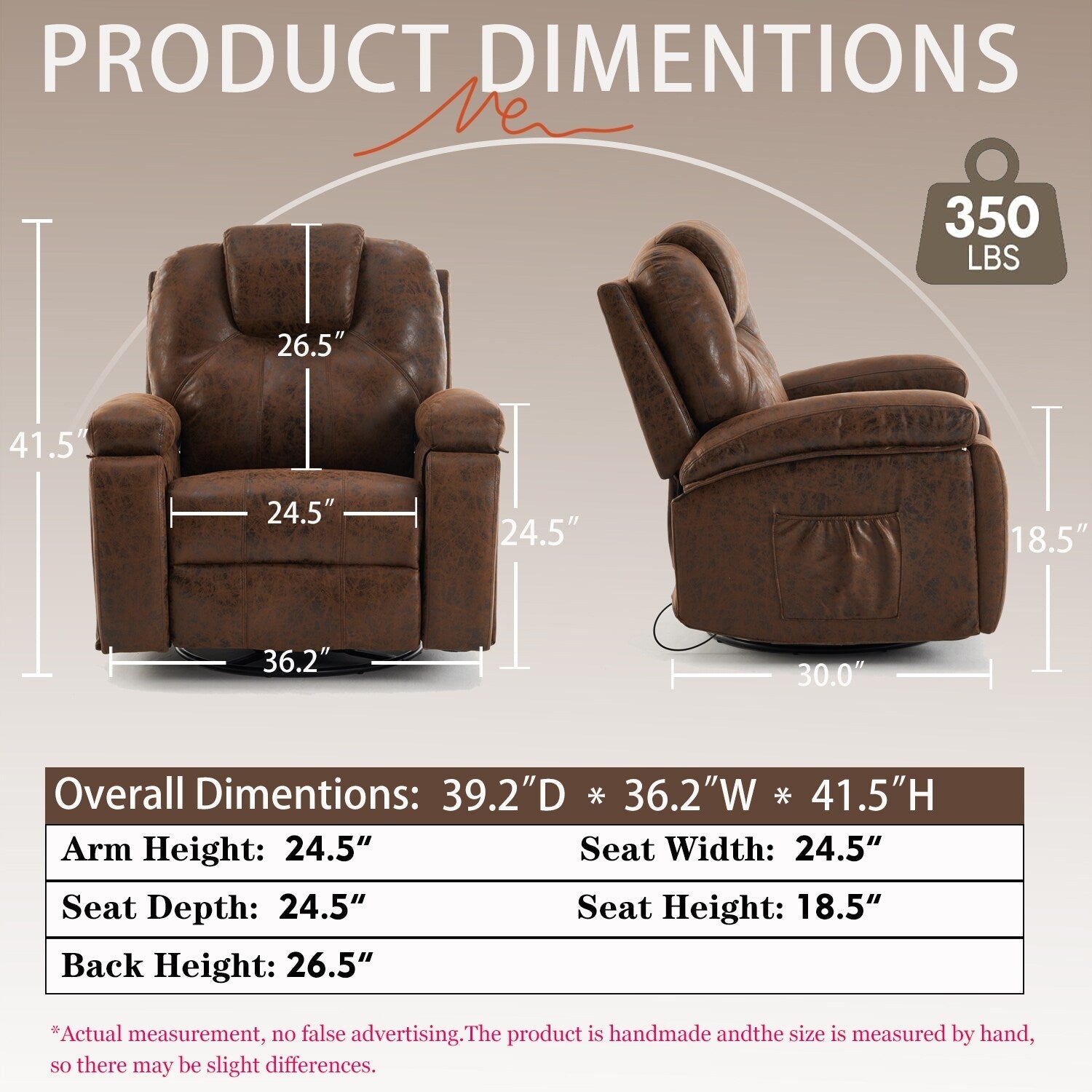 Canapé simple surdimensionné, fauteuil pivotant réglable avec poches latérales pour salon, salle de réunion, chambre à coucher