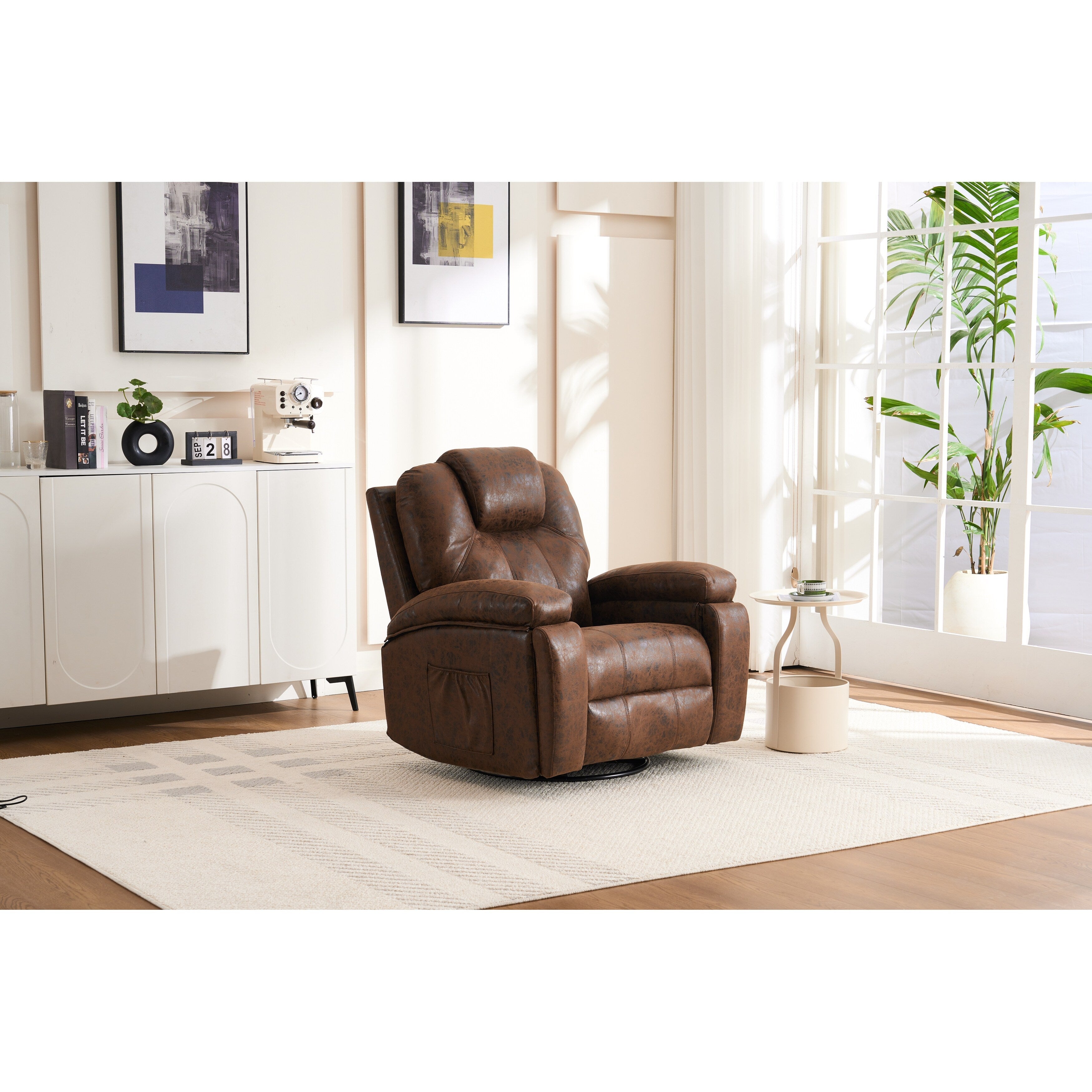 Canapé simple surdimensionné, fauteuil pivotant réglable avec poches latérales pour salon, salle de réunion, chambre à coucher