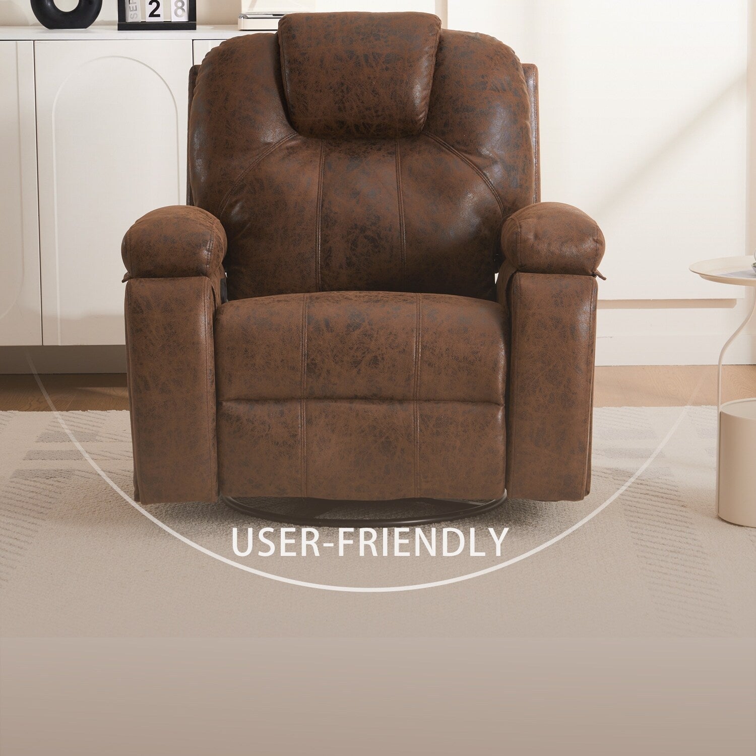 Canapé simple surdimensionné, fauteuil pivotant réglable avec poches latérales pour salon, salle de réunion, chambre à coucher