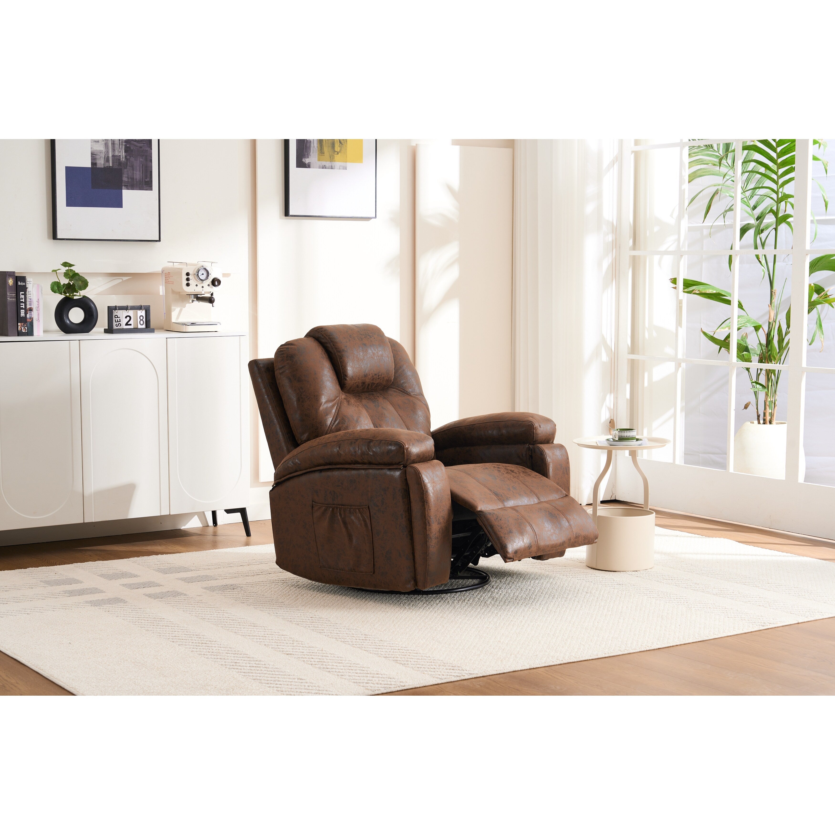 Canapé simple surdimensionné, fauteuil pivotant réglable avec poches latérales pour salon, salle de réunion, chambre à coucher