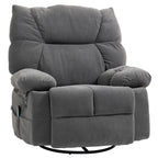 Fauteuil inclinable manuel pivotant surdimensionné avec massage par vibration, chauffage et repose-pieds, 4 poches latérales et télécommande