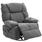 Fauteuil inclinable manuel pivotant surdimensionné avec massage par vibration, chauffage et repose-pieds, 4 poches latérales et télécommande