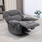 Fauteuil inclinable manuel pivotant surdimensionné avec massage par vibration, chauffage et repose-pieds, 4 poches latérales et télécommande