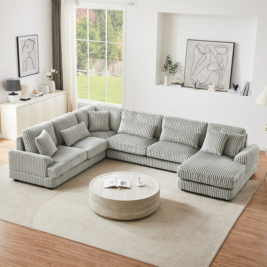 Canapé sectionnel surdimensionné en U avec méridienne, 4 coussins carrés et 3 coussins lombaires pour le salon