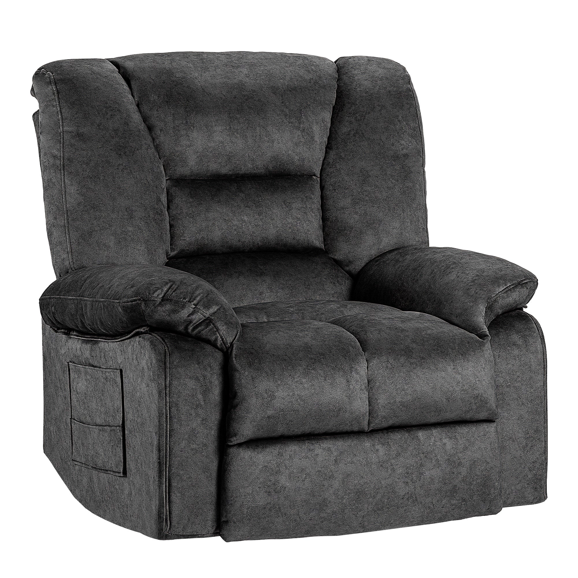 Fauteuil inclinable manuel rembourré surdimensionné avec massage par vibrations à 8 points, chauffage lombaire, 2 poches latérales