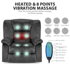 Fauteuil inclinable manuel rembourré surdimensionné avec massage par vibrations à 8 points, chauffage lombaire, 2 poches latérales