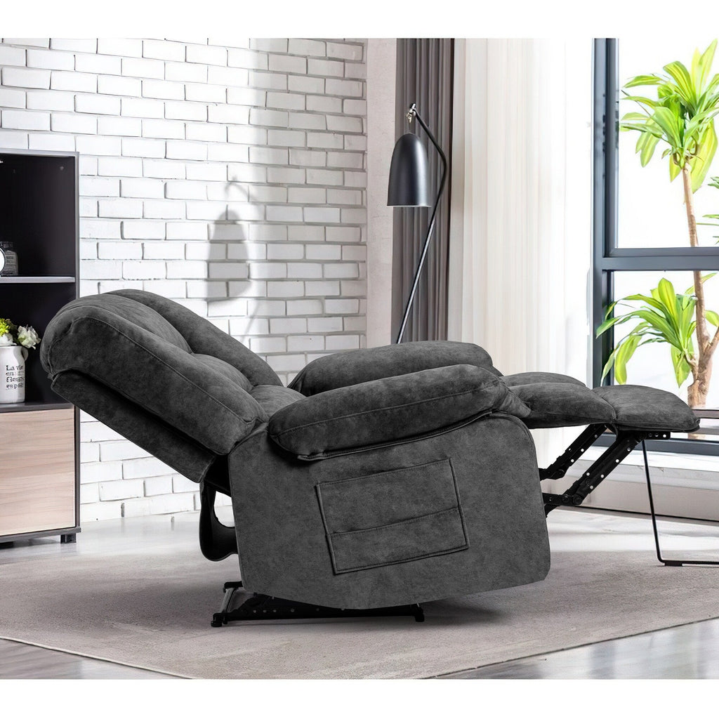 Fauteuil inclinable manuel rembourré surdimensionné avec massage par vibrations à 8 points, chauffage lombaire, 2 poches latérales