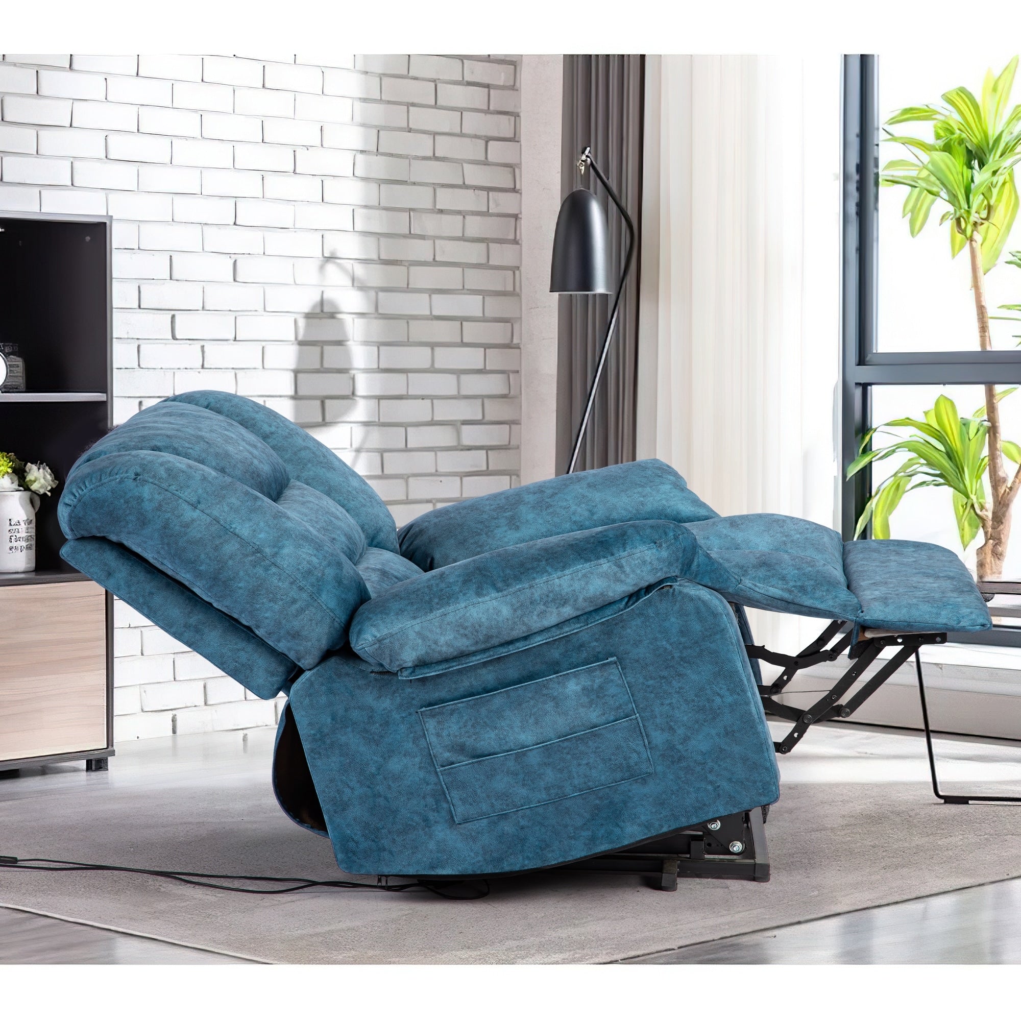 Fauteuil inclinable manuel rembourré surdimensionné avec massage par vibrations à 8 points, chauffage lombaire, 2 poches latérales