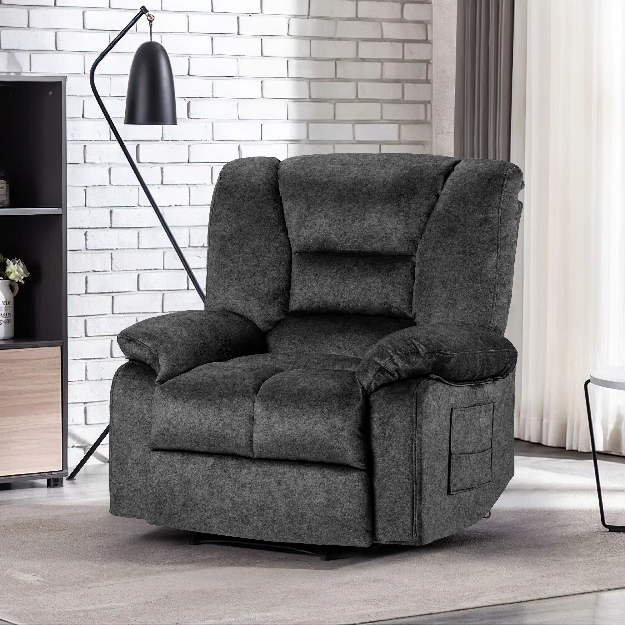 Fauteuil inclinable manuel rembourré surdimensionné avec massage par vibrations à 8 points, chauffage lombaire, 2 poches latérales
