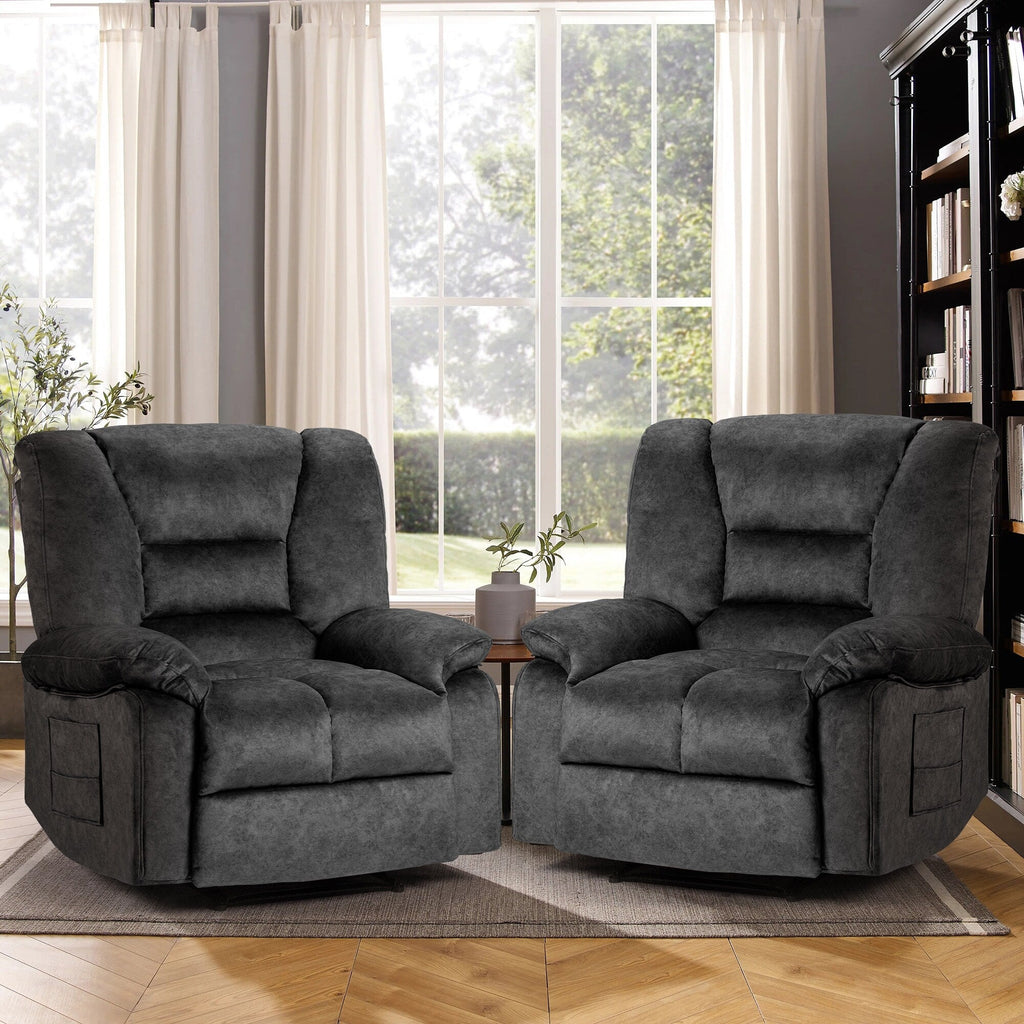 Fauteuil inclinable manuel rembourré surdimensionné avec massage par vibrations à 8 points, chauffage lombaire, 2 poches latérales