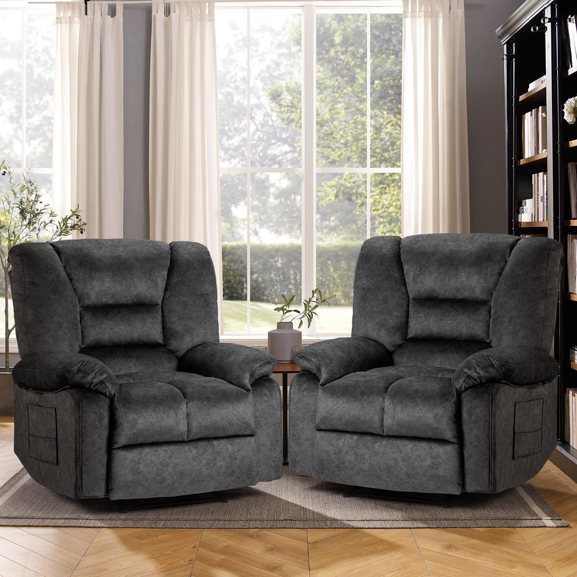 Fauteuil inclinable manuel rembourré surdimensionné avec massage par vibrations à 8 points, chauffage lombaire, 2 poches latérales