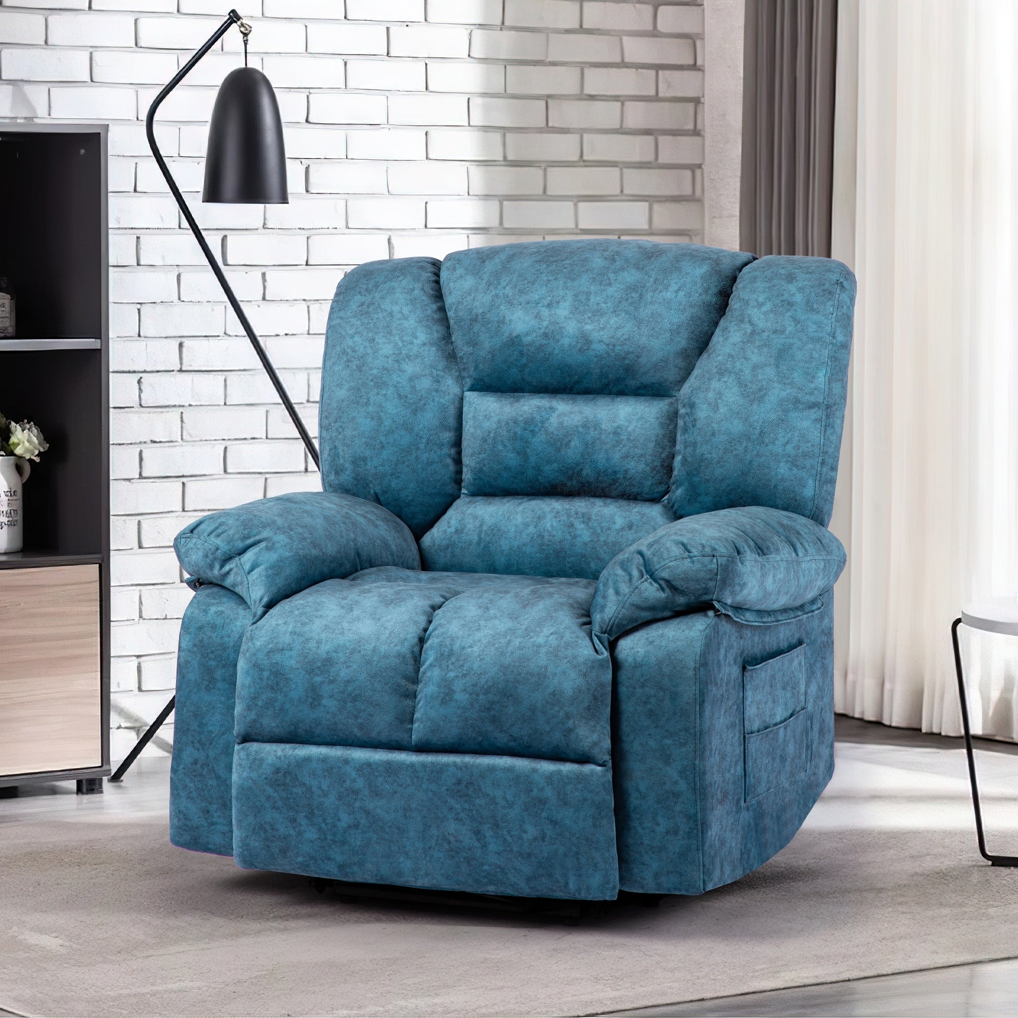Fauteuil inclinable manuel rembourré surdimensionné avec massage par vibrations à 8 points, chauffage lombaire, 2 poches latérales
