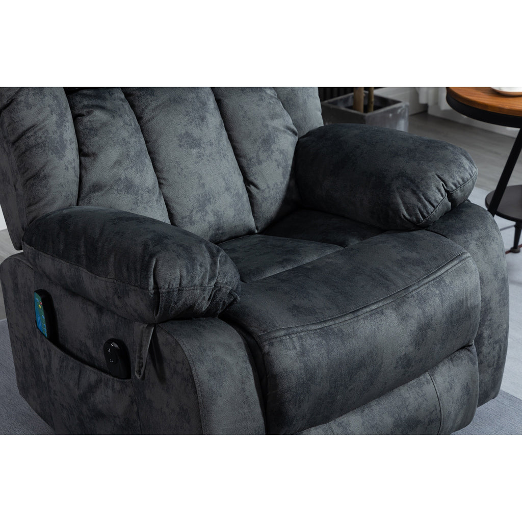 Fauteuil inclinable électrique surdimensionné en velours avec massage, chauffage lombaire, 2 poches latérales et port USB