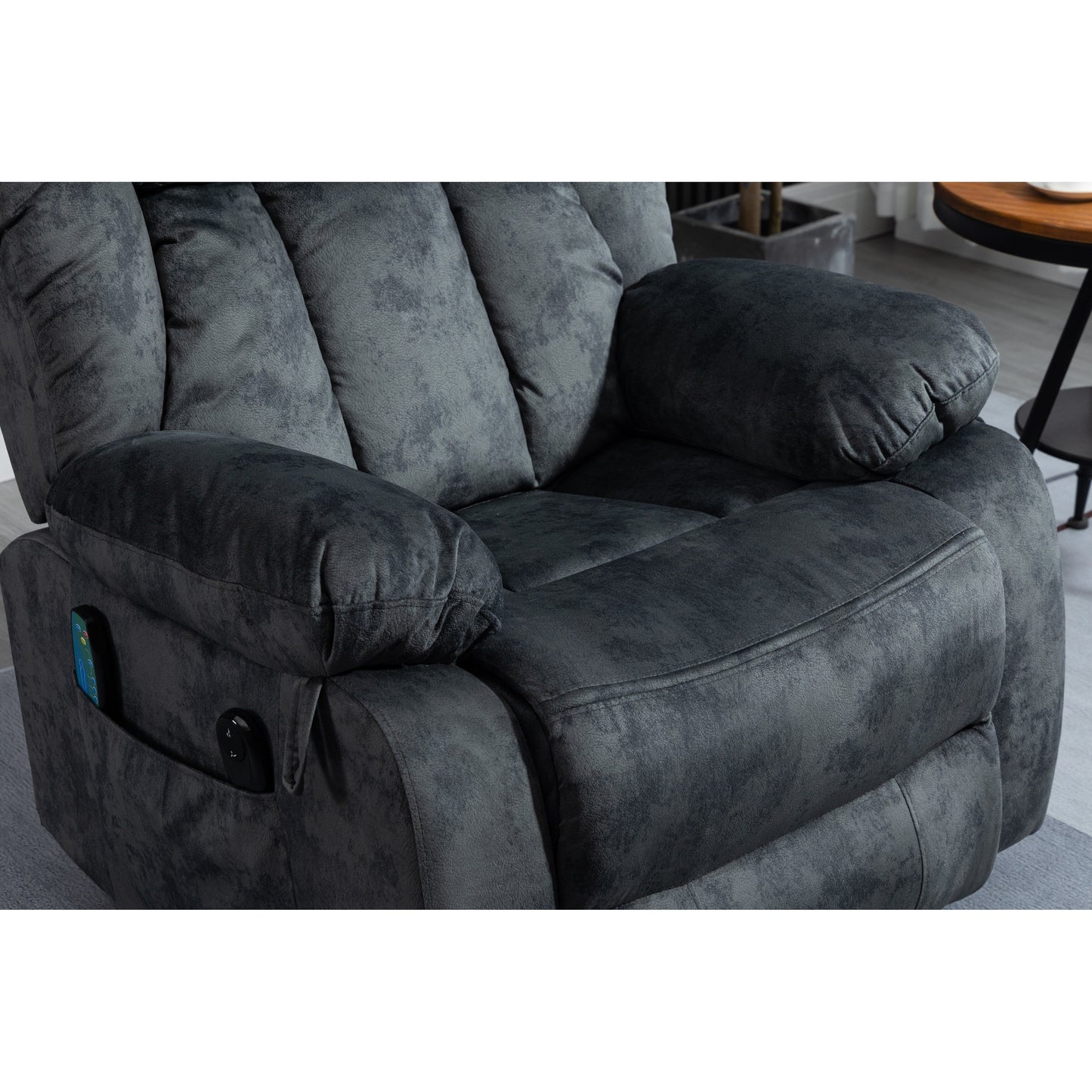 Fauteuil inclinable électrique surdimensionné en velours avec massage, chauffage lombaire, 2 poches latérales et port USB