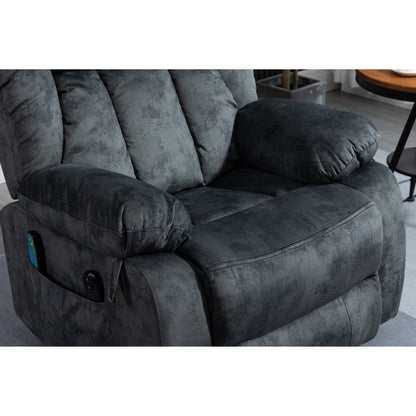 Fauteuil inclinable électrique surdimensionné en velours avec massage, chauffage lombaire, 2 poches latérales et port USB