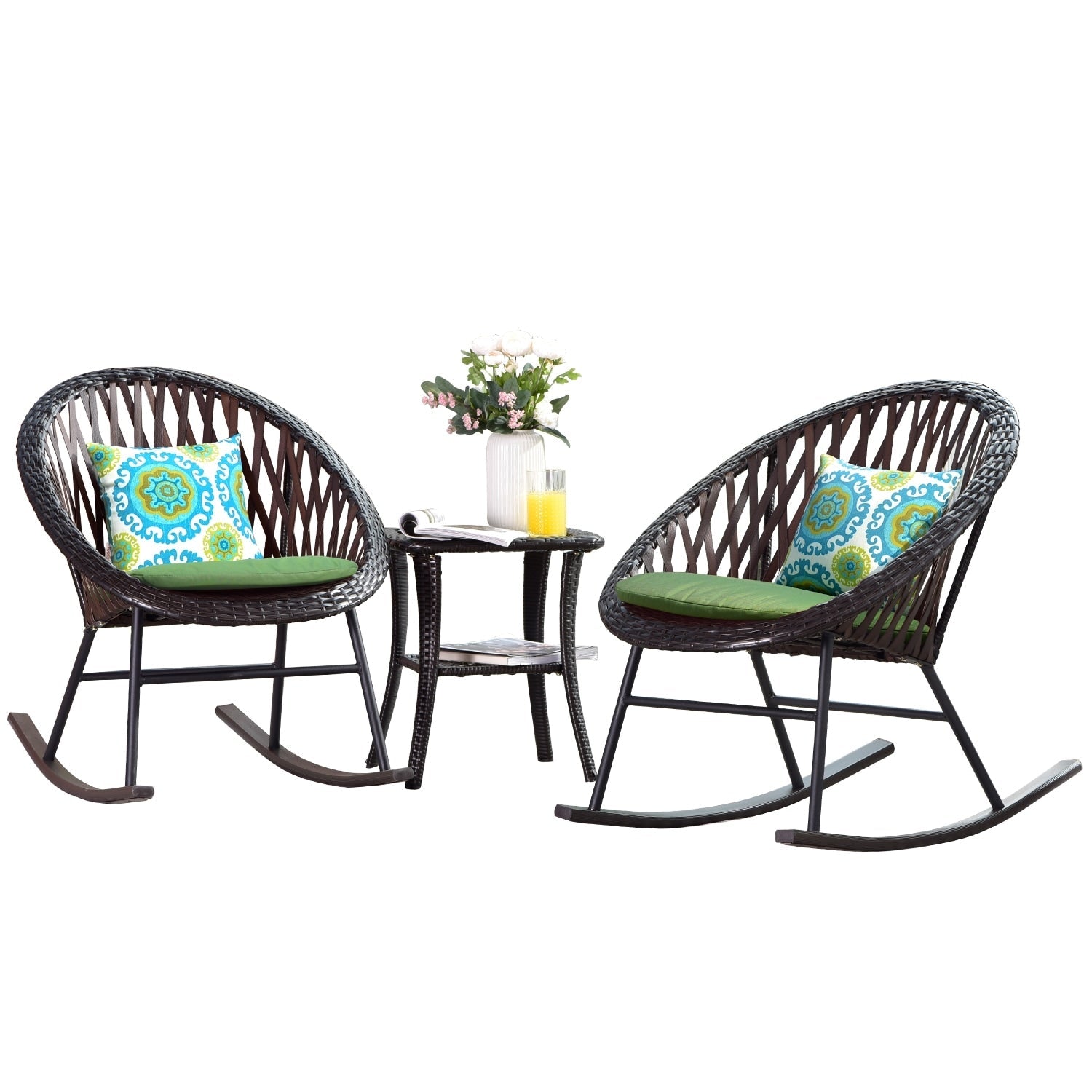 Ensemble bistrot OVIOS 3 pièces avec chaises à bascule et table basse en verre